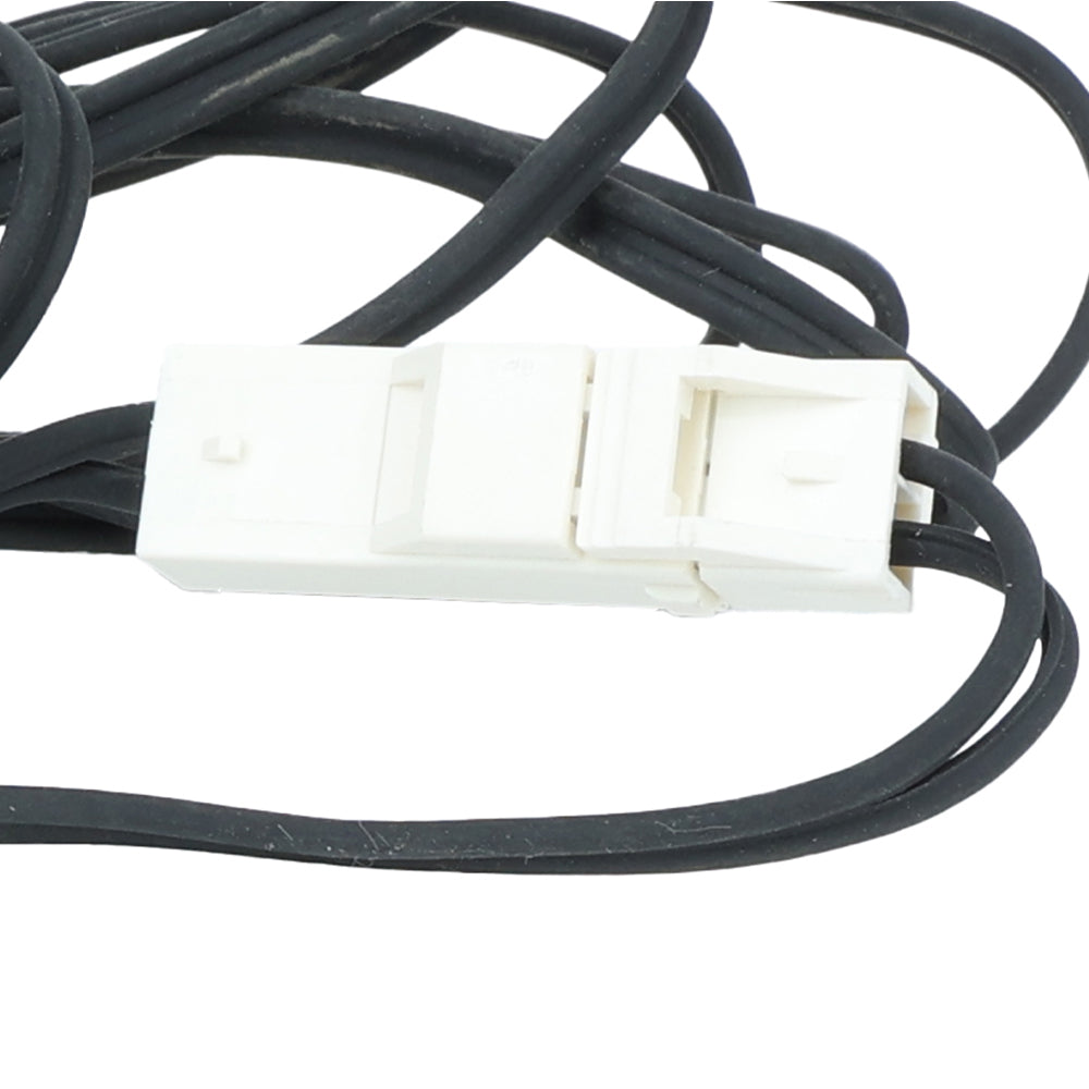 A close-up of an Empura Rome probe electrical connector attached to black wires. The rectangular, grooved connector is loosely coiled with wires, set against a plain white background—ideal for Empura Refrigeration or Empura Parts replacement.