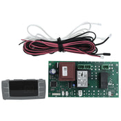 A digital control panel, a green circuit board with electronic components, and 5114000477P Empura Parts wiring in red, black, and white are arranged neatly on a white background.