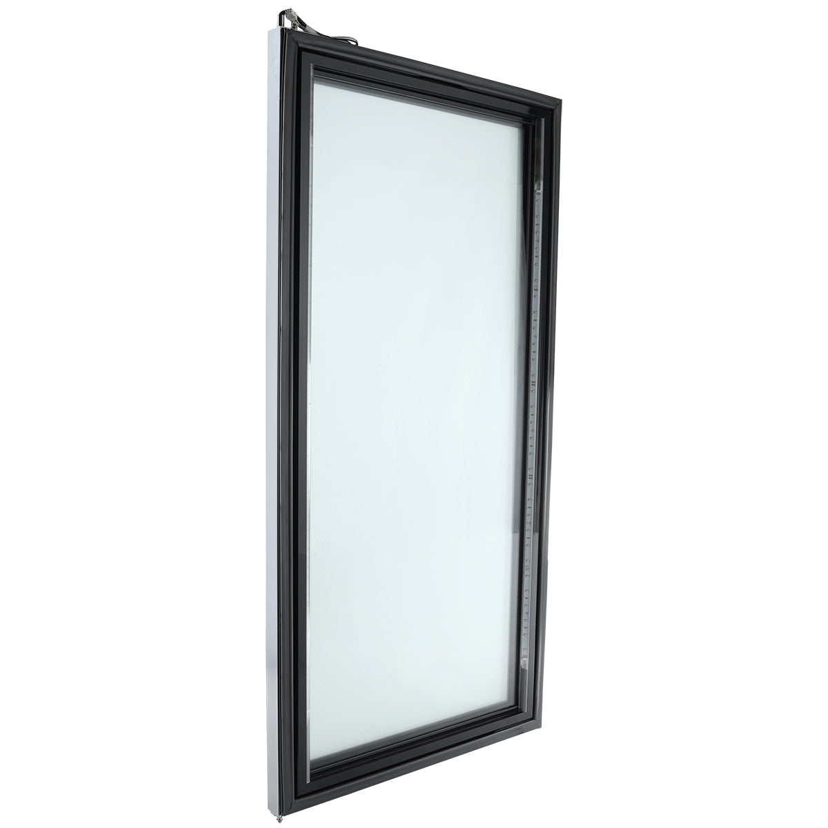 A single rectangular window with a black frame is shown at an angle, standing upright against a white background. The modern, sleek frame resembles those found in Empura Refrigeration units or Empura Parts like the Door (Right) component.