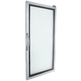 A single glass door with a metallic frame and a large vertical handle on the left side. This modern, minimalistic design from Empura Refrigeration highlights its thickness and structure, photographed at an angle against a white background.