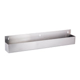 A 32 inch rectangular stainless steel Speed Rail wall-mounted storage bin with three screw holes along the top back edge for mounting. The smooth, metallic surface and open top are ideal for organizing or holding items against a plain white background.