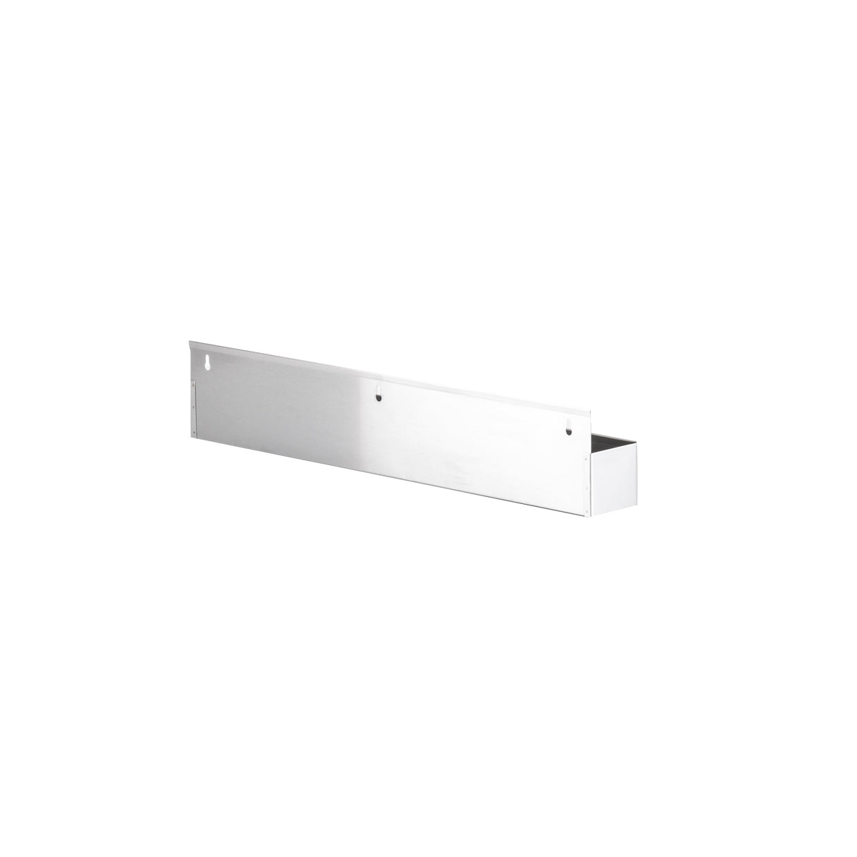 A rectangular, 32 inch stainless steel wall-mounted box with a flat front panel, two small holes for mounting, and an open top, photographed against a plain white background. The box has a minimalist, industrial Speed Rail design.