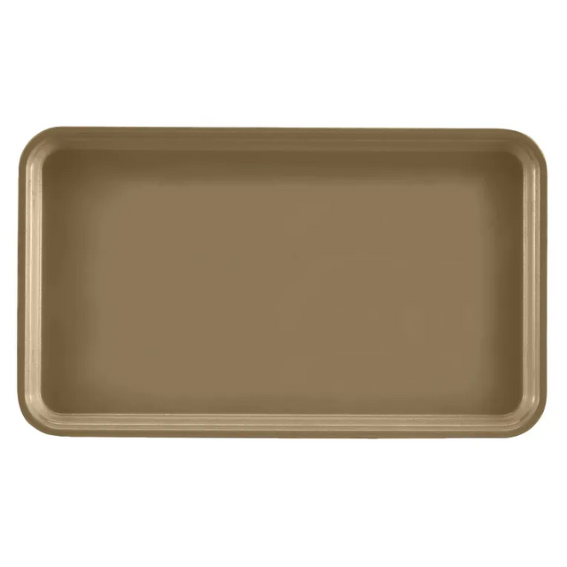 A rectangular, light brown Camtray with rounded corners and slightly raised edges, viewed from above against a plain white background. The dishwasher safe tray is empty and has a smooth, durable surface.