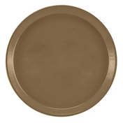 A round, plain brown Serving Camtray fiberglass tray with a smooth surface and slightly raised edge, seen from above on a white background. The tray is undecorated and dishwasher safe.