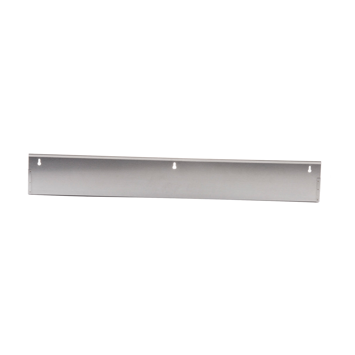 A long, rectangular 42 inch stainless steel bracket with a smooth silver finish and three evenly spaced keyhole slots for mounting. The simple, flat design is ideal for attaching to a wall or another surface, perfect for speed rail installations.
