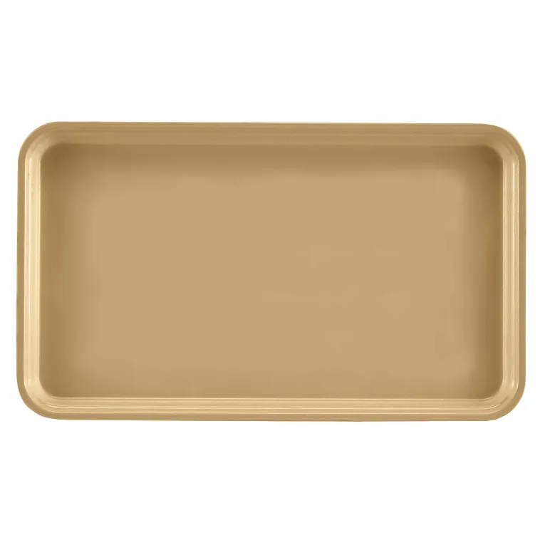 A rectangular, tan-colored Camtray made of high-impact fiberglass with slightly raised, rounded edges. The tray appears empty, has a smooth matte finish, and is dishwasher safe. The background is plain white.