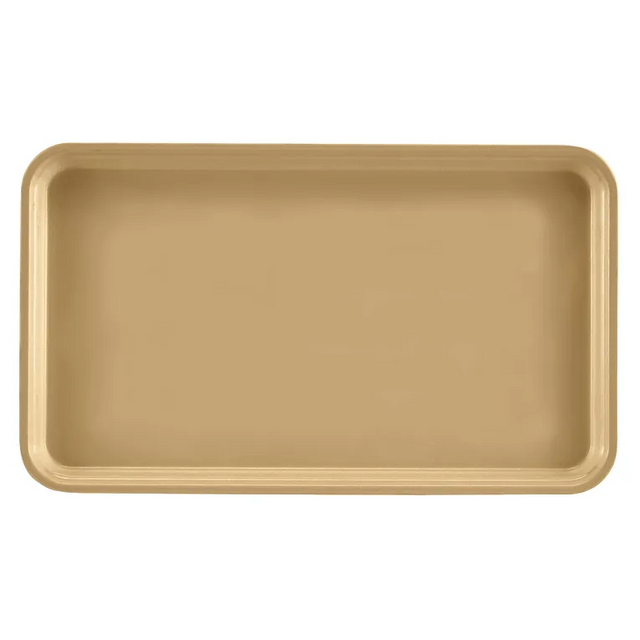 A rectangular, tan-colored Camtray made of high-impact fiberglass with slightly raised, rounded edges. The tray appears empty, has a smooth matte finish, and is dishwasher safe. The background is plain white.