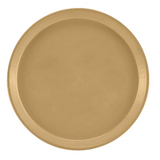 A round, flat fiberglass tray with a raised rim, viewed from above. The smooth, matte metallic finish makes this Serving Camtray both elegant and dishwasher safe, centered on a plain white background.