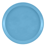 A round, flat blue Serving Camtray made from durable fiberglass with a raised edge, viewed from above against a plain white background. The unadorned NSF tray has a smooth surface and no patterns or markings.