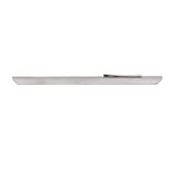 A silver stainless steel tie clip with a sleek, minimalist design is shown against a white background. The tie clip is horizontal, slightly curved at the ends, and features a small, simple pocket clip clasp on top.