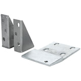 Two metal right-angle brackets are shown. One set is upright, displaying its faces with holes for mounting. The other lies flat, revealing four holes for screws or bolts. These sturdy Empura Parts brackets suit industrial or Empura Refrigeration needs.