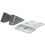 Two metal brackets are shown: one is a silver rectangular Light Switch Bracket with four holes and two raised sections; the other, from Empura Parts, consists of two gray triangular brackets with a small hole at each end, both angled toward the left.