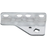 A flat, metal Door Hinge Bracket with a right-angle bend. It features three elongated oval holes on top and one at the end, plus a round and a square hole below. Compatible with Empura Refrigeration, the Empura Parts bracket is silver with a slightly matte finish.