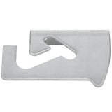 A close-up of a small, flat, silver metal tool with angular cutouts and notches, designed for opening cans or bottles—perfect for utility use around an Empura Refrigeration pizza prep table. Its matte finish and precise edges enhance its functionality.