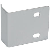 A silver metal cutting board hinge bracket with a right-angle bend, two rounded rectangular holes on one side, and a smooth, reflective surface. Designed for Empura Refrigeration sandwich prep tables. Positioned upright against a plain white background.