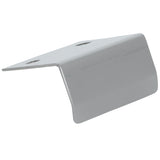 A metal cutting board hinge bracket with a bent, angled shape, two mounting holes on the flat upper section, and a smoothly finished silver-gray surface, designed for attaching or supporting objects at a right angle on a sandwich prep table.