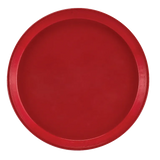 A plain, round Serving Camtray in vibrant red is seen from above. This fiberglass tray features a flat, smooth matte surface with a slightly raised edge and is dishwasher safe. The white background makes the bold color stand out clearly.