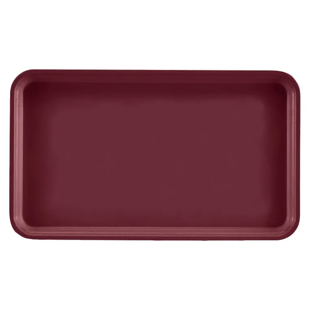 A rectangular maroon Camtray with raised edges and rounded corners, viewed from above against a white background. This high-impact fiberglass tray has a smooth surface, is dishwasher safe, and features no visible handles or decorations.