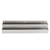 A stainless steel wall-mounted organizer with two horizontal, rectangular compartments. Both sections have open tops and are stacked vertically, with the upper compartment slightly shorter. Features two mounting holes at the back for easy attachment.