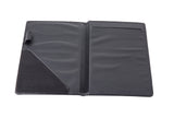 An open black leather Order Holder with stitched edges. Inside, it features a pen holder on the left, a diagonal pocket at the bottom left, and a horizontal slot on the right. Made in USA and photographed on a white background.