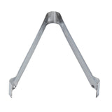 A pair of Pom Tongs made from shiny, stainless steel is shown against a white background. The V-shaped design features flat gripping ends with small, evenly spaced teeth for a secure grip and is dishwasher safe for easy cleaning.