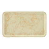 A rectangular Camtray with rounded corners, featuring a cream-colored surface and a light marbled pattern in beige tones. Made from high-impact fiberglass, this tray has slightly raised edges, a glossy finish, and is dishwasher safe.