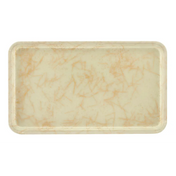 A rectangular Camtray with rounded corners, featuring a cream-colored surface and a light marbled pattern in beige tones. Made from high-impact fiberglass, this tray has slightly raised edges, a glossy finish, and is dishwasher safe.