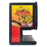 A nacho cheese dispenser with dual peristaltic pumps features a bright red and yellow El Nacho Grande Chili & Cheese Sauce sign, showing cheesy nachos with jalapeños beside a hot dog. The machine has a black frame and an open tray below.