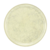 A round, flat plate with a slightly raised edge. Cream-colored with a subtle marbled or crackled pattern in light gray, this vintage-inspired Serving Camtray is smooth, glossy, and dishwasher safe for easy cleaning.