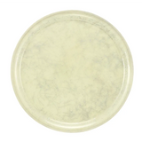 A round, flat, pale yellow Serving Camtray with a subtle marbled pattern. The tray features a smooth, slightly raised rim and a glossy finish for a simple, minimalist look. Perfect for serving and dishwasher safe. The background is plain white.