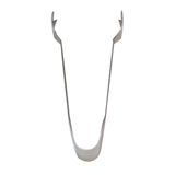 A metallic object shaped like an open U with long, flat arms and hooked ends on each side, viewed from above against a white background. Made of stainless steel, it resembles Pom Tongs and appears to be a specialized tool for gripping or holding items.