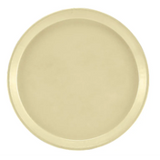 A plain, round, light gold metal Serving Camtray with a raised edge. The tray has a smooth, simple surface and no handles or decorations. Dishwasher safe, it’s viewed from directly above against a white background.