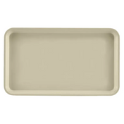 A plain, rectangular beige Camtray with rounded corners, raised edges, and a smooth surface is shown from above on a white background. This high-impact fiberglass tray is also dishwasher safe.