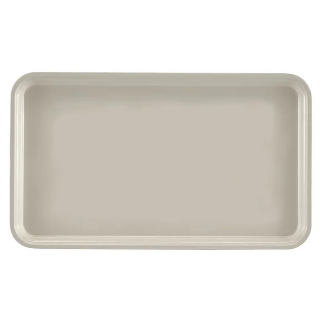 A rectangular, light beige Camtray with rounded corners and a shallow edge, viewed from above against a plain white background. This high-impact fiberglass tray features a smooth, glossy surface and a simple, minimalist design.
