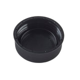 A close-up of a black, round plastic screw cap with ridged sides for grip, designed for squeeze bottles. The Invertatop End Cap is empty, shown angled on a plain white background, displaying interior threading for secure closure.