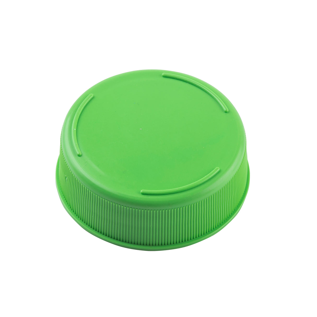 A bright green plastic Invertatop End Cap with a smooth, flat top and ribbed sides for grip, shown against a plain white background. The circular cap is dishwasher safe and features three short, raised curved lines on its top surface.