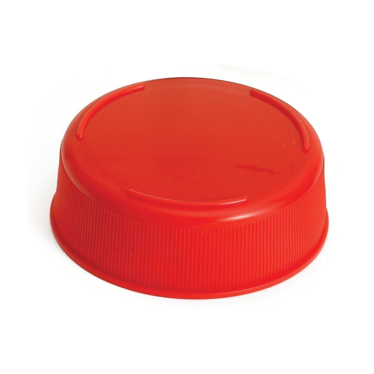 A red plastic Invertatop End Cap with a smooth, slightly domed top and ridged sides for grip, shown against a white background. The circular cap fits 53mm squeeze bottles and appears clean and unused.