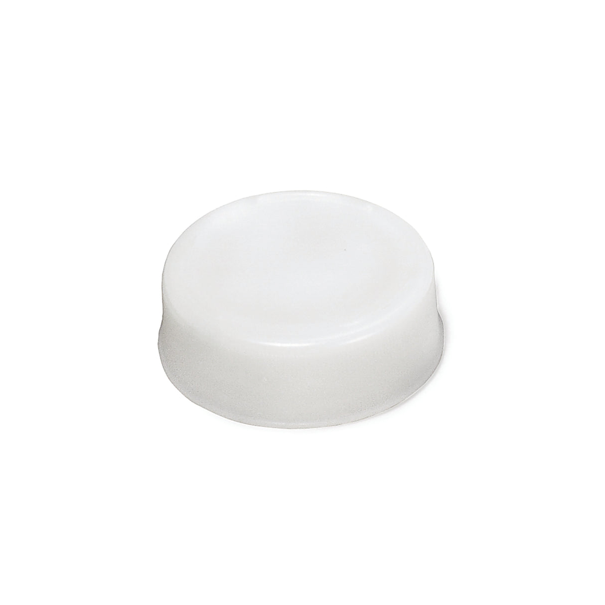 A plain, white plastic bottle cap with a flat top and slightly rounded edges is shown against a white background. This cap, often used for InvertaTop squeeze bottles, appears unused, smooth, and clean with no visible markings or branding.