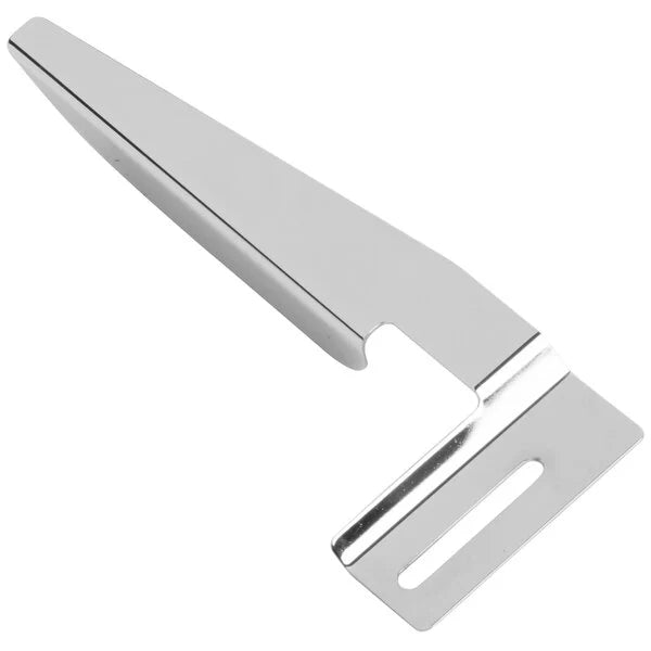 A silver, L-shaped metal bracket with a pointed end and a flat, rectangular base featuring two elongated slotted holes for mounting. The WEK200 design is sleek and minimal, ideal for structural or support use, possibly as a shelf bracket.