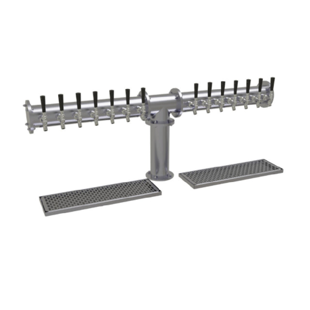 Glastender PT-14-SS Pipe Tee Draft Dispensing Tower Countertop (14) Stainless Steel Faucets (handles Not Included)