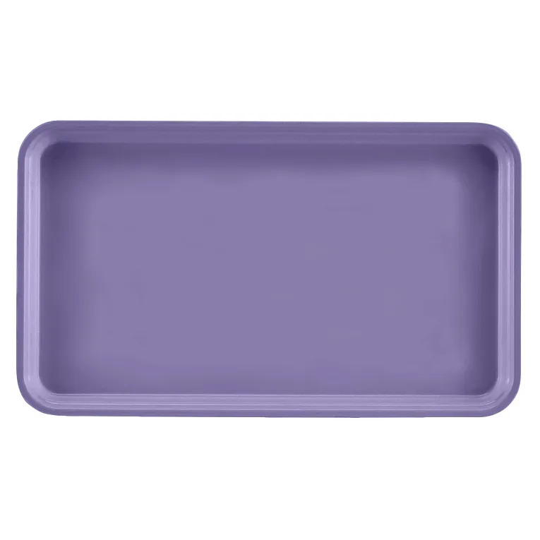 A rectangular, shallow Camtray in solid lavender purple with rounded corners and raised edges, viewed from above against a white background. This high-impact fiberglass tray is dishwasher safe and appears to be made of durable material.