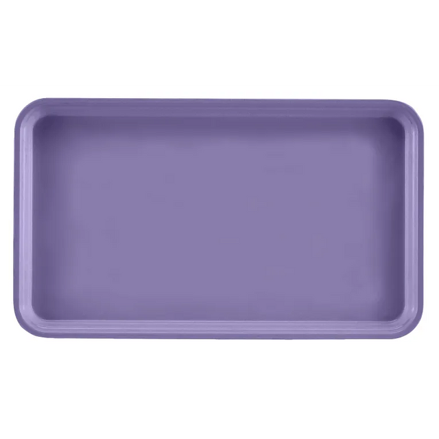 A rectangular, shallow Camtray in solid lavender purple with rounded corners and raised edges, viewed from above against a white background. This high-impact fiberglass tray is dishwasher safe and appears to be made of durable material.