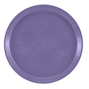 A round, flat Serving Camtray in a solid, medium purple color is pictured against a white background. The tray has a slightly raised rim and a smooth, glossy finish. This durable fiberglass tray is dishwasher safe with no visible patterns or decorations.