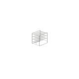 Minimalist black-and-white line drawing of a three-shelf open storage unit, reminiscent of a Flat Rack Cabinet Kit by Gold Medal Products. The shelving is shown at an angle, evoking the spacious look of a large cabinet against a plain white background.