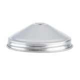 A shiny, metallic, cone-shaped object with a round base and a small hole at the top. Made of stainless steel, its smooth, reflective surface and base with a slightly raised edge make it durable and dishwasher safe.