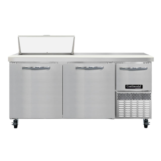 Continental Refrigerator RA68N8 Refrigerated Base Sandwich Unit 68"W 300 Series Stainless Steel Top With (8) 1/6 Size X 4" Deep Pans