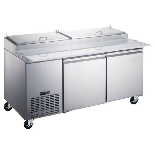 Omcan 50043 (PT-CN-1829-HC) Refrigerated Pizza Prep Table Two-section Side Mount Self-contained Refrigeration