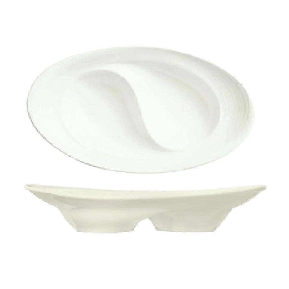Libbey 987659358 (Formerly Syracuse China) Divided Dish 6-3/4" X 3-3/4" X 1-1/4"H