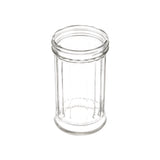 A clear, empty 12 oz fluted glass jar from TableCraft Products stands upright on a white background. It features smooth vertical sides, a thick rim, and a slightly raised base with no labels or decorations.