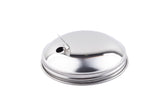 A shiny, round stainless steel sugar pourer top with a raised dome shape, a small pouring spout, and a tiny hole beside it, set against a plain white background. Ideal for beverage or canned food containers.